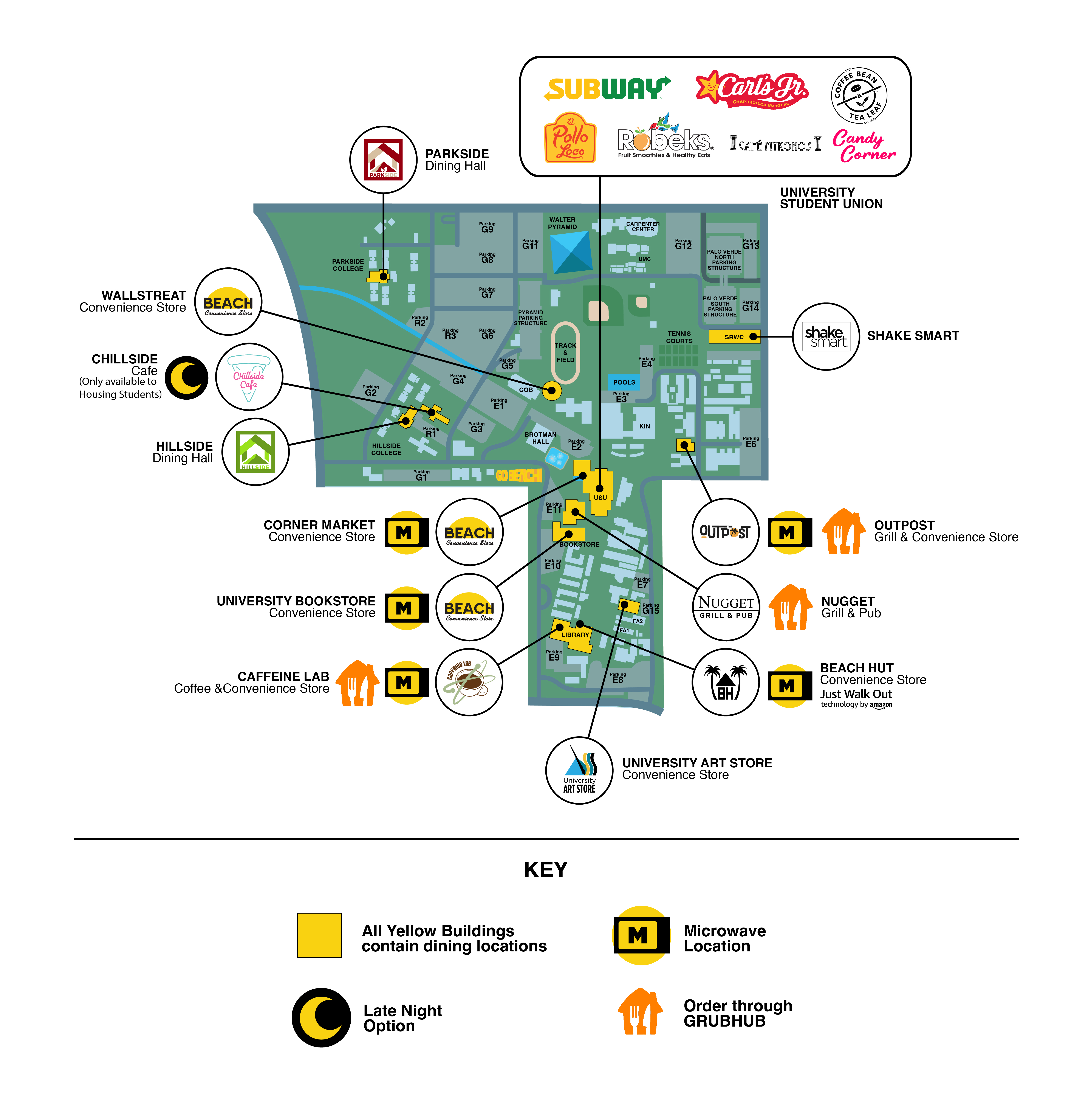  campus map showing eatery options