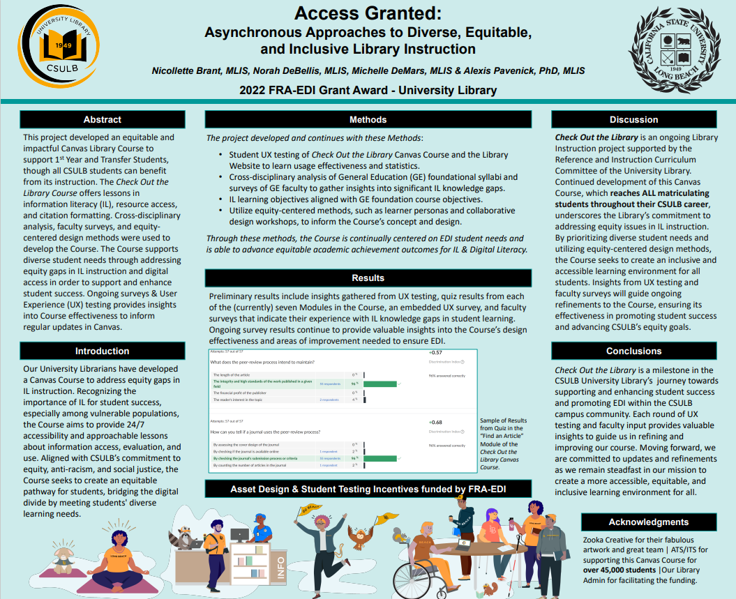 Presentation Poster of Equity-Centered Learning: Information Literacy Canvas Modules for  1st Years and Transfer Students